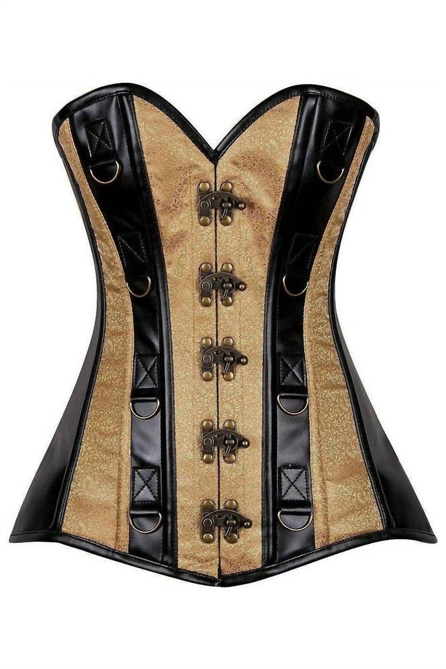 Brocade And Faux Leather Steel Boned Corset
