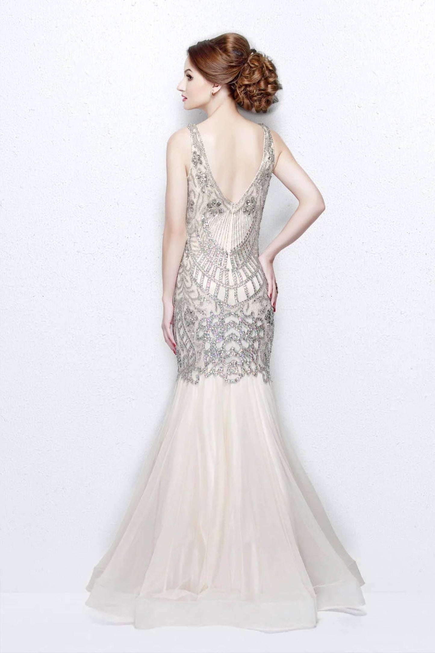 Beaded Sleeveless Mermaid Evening Gown
