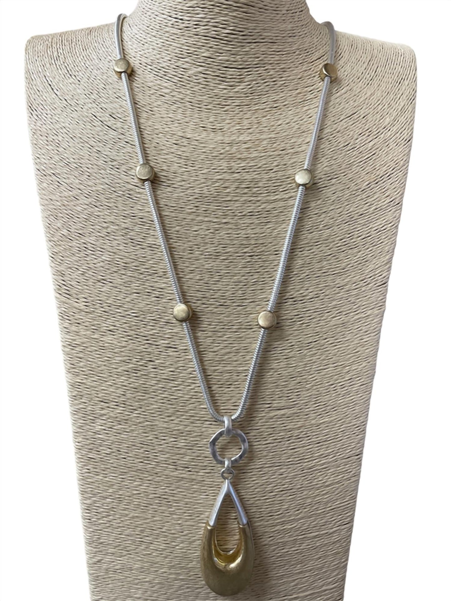 Women's Two Tone Teardrop Long Necklace