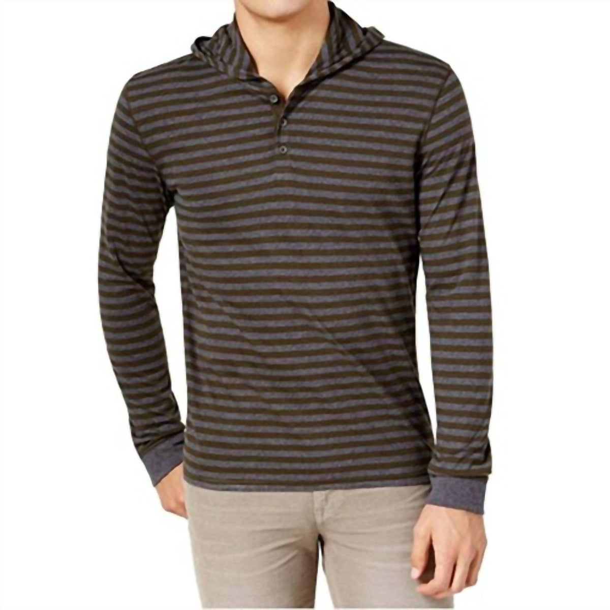 Striped Henley Hooded Shirt