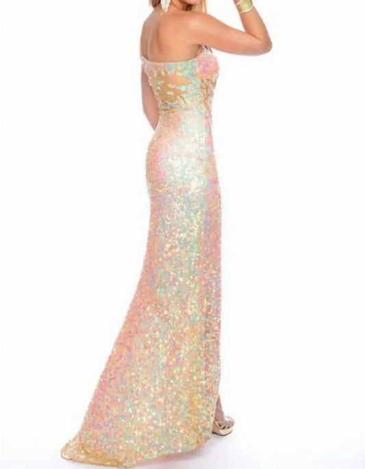 Precious Formals - Sheer-paneled Sequin One-shoulder Gown - Rack Hunt