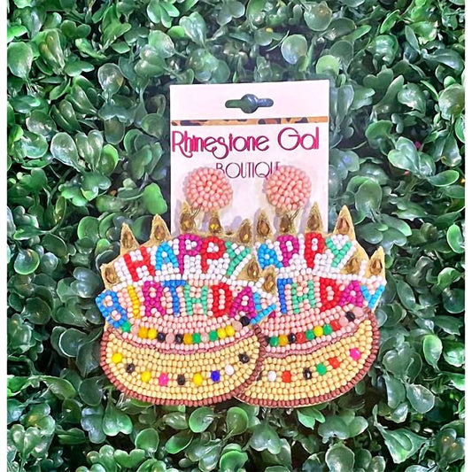 Women's Happy Birthday Seed Bead Earrings