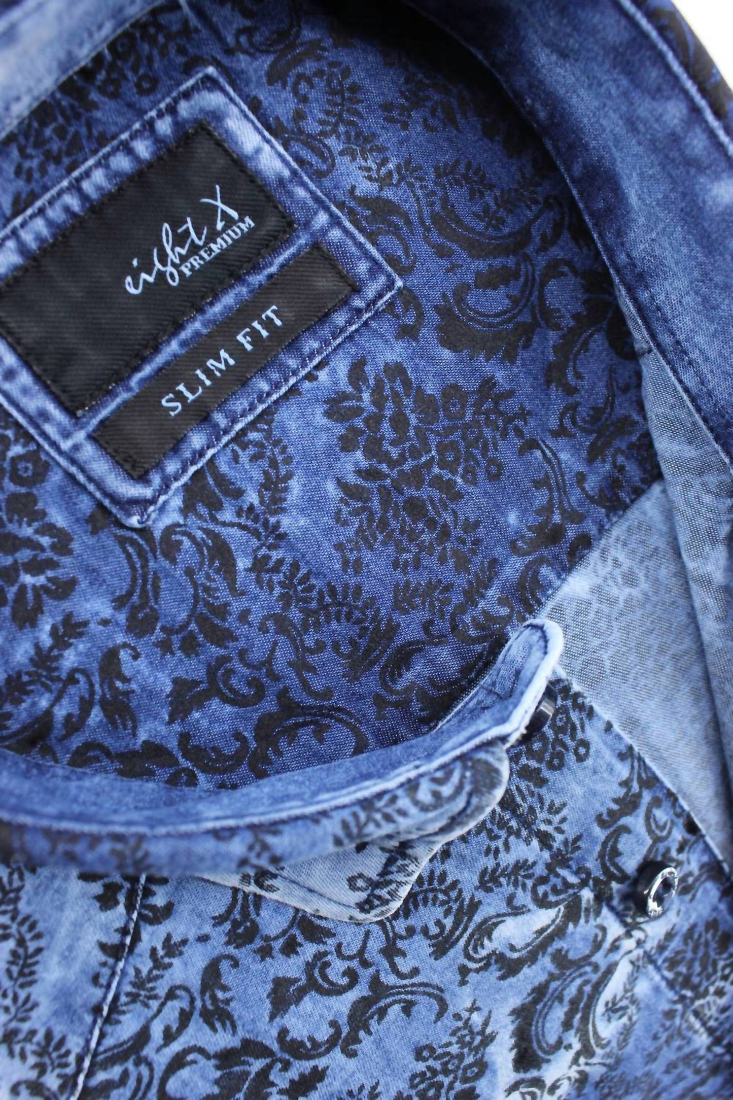 Men's Distressed Denim Shirt With Floral Flocking