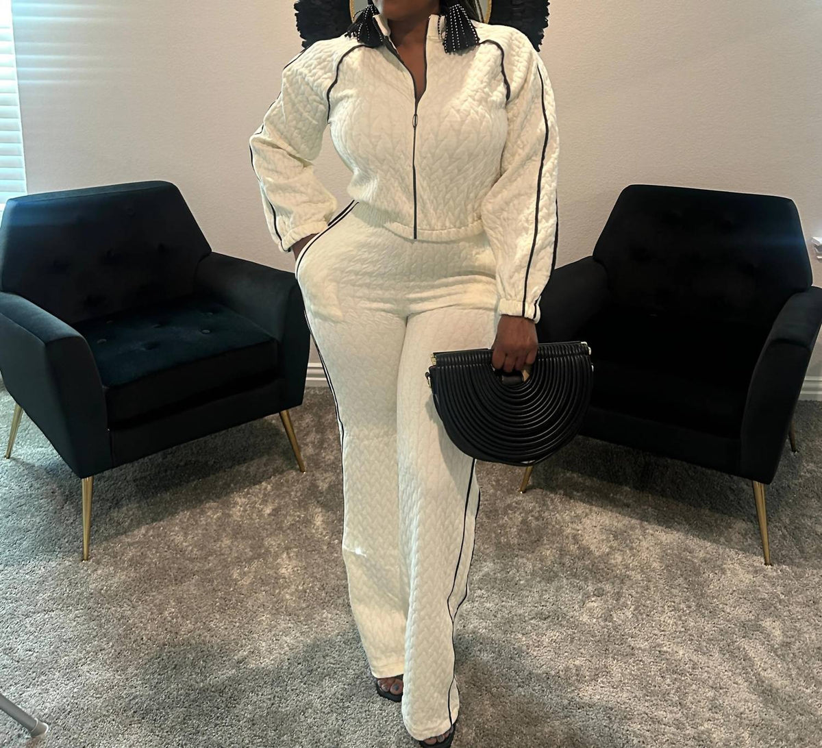 Pipping Stripes Long Sleeve Top And Pants Set