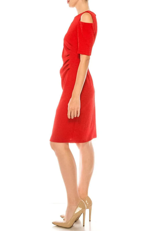 ILE Clothing - Side Pleat Cold Shoulder Sheath Dress - Rack Hunt
