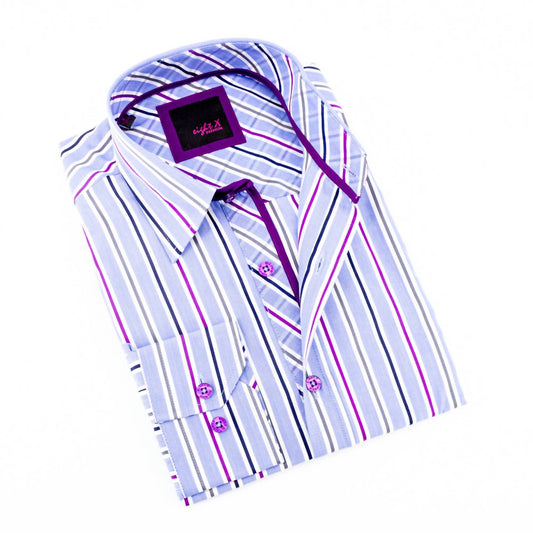 Striped Button Down Shirt With Plaid Trim