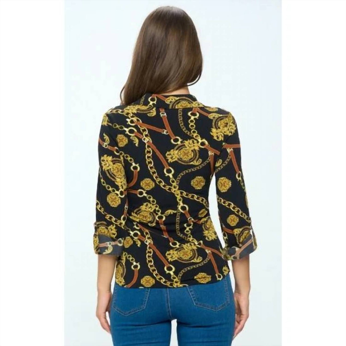 Chain Print Button Down Blouse