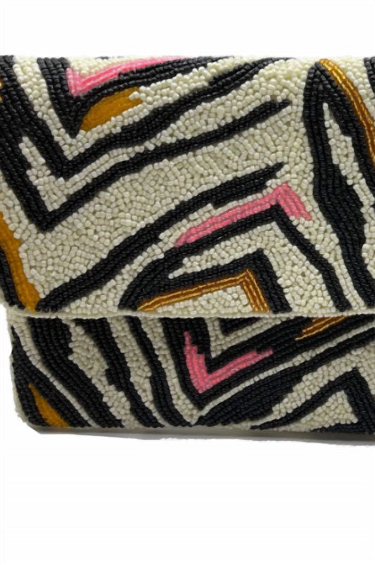 Women's Zebra Print Beaded Clutch Bag