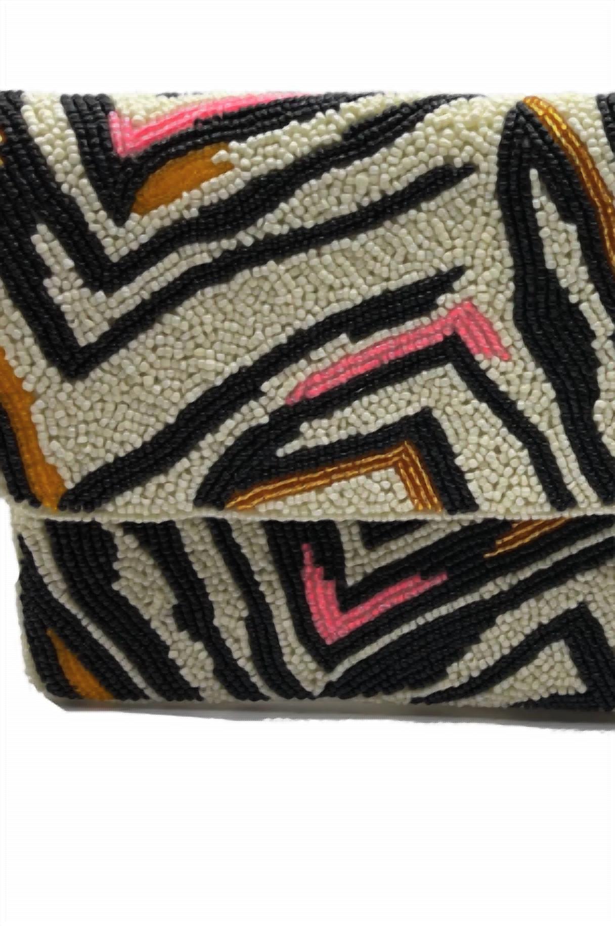 Women's Zebra Print Beaded Clutch Bag