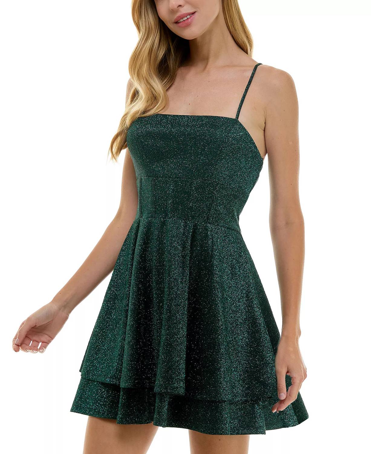 Glitter Sleeveless Tiered Fit And Flare Mini Dress