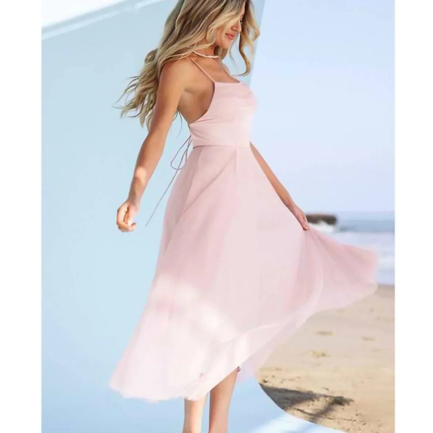Cupshe - Madison Beach Wedding Honeymoon Tulle Tie Back Maxi Dress - Rack Hunt