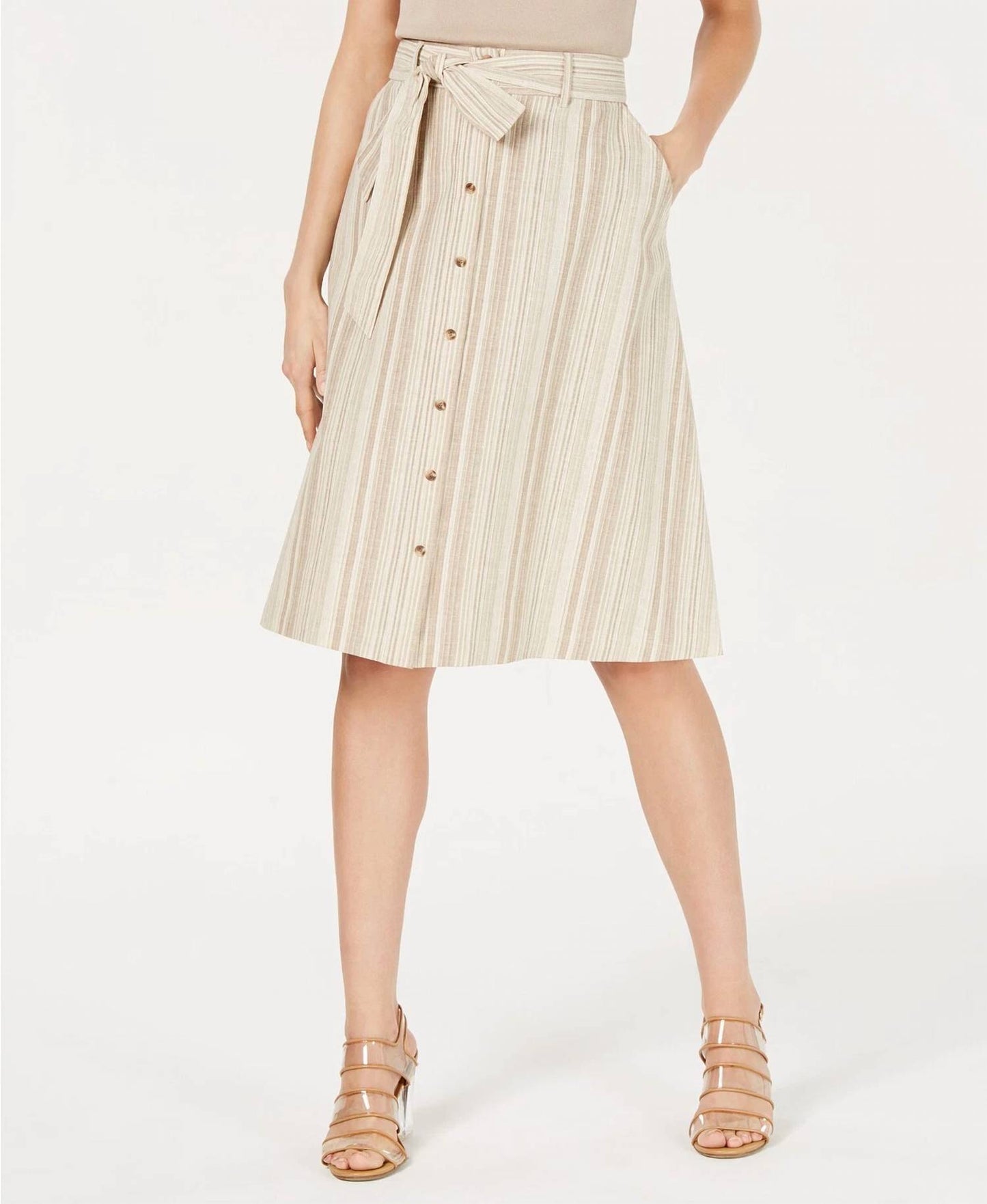 Striped Button front Midi Skirt