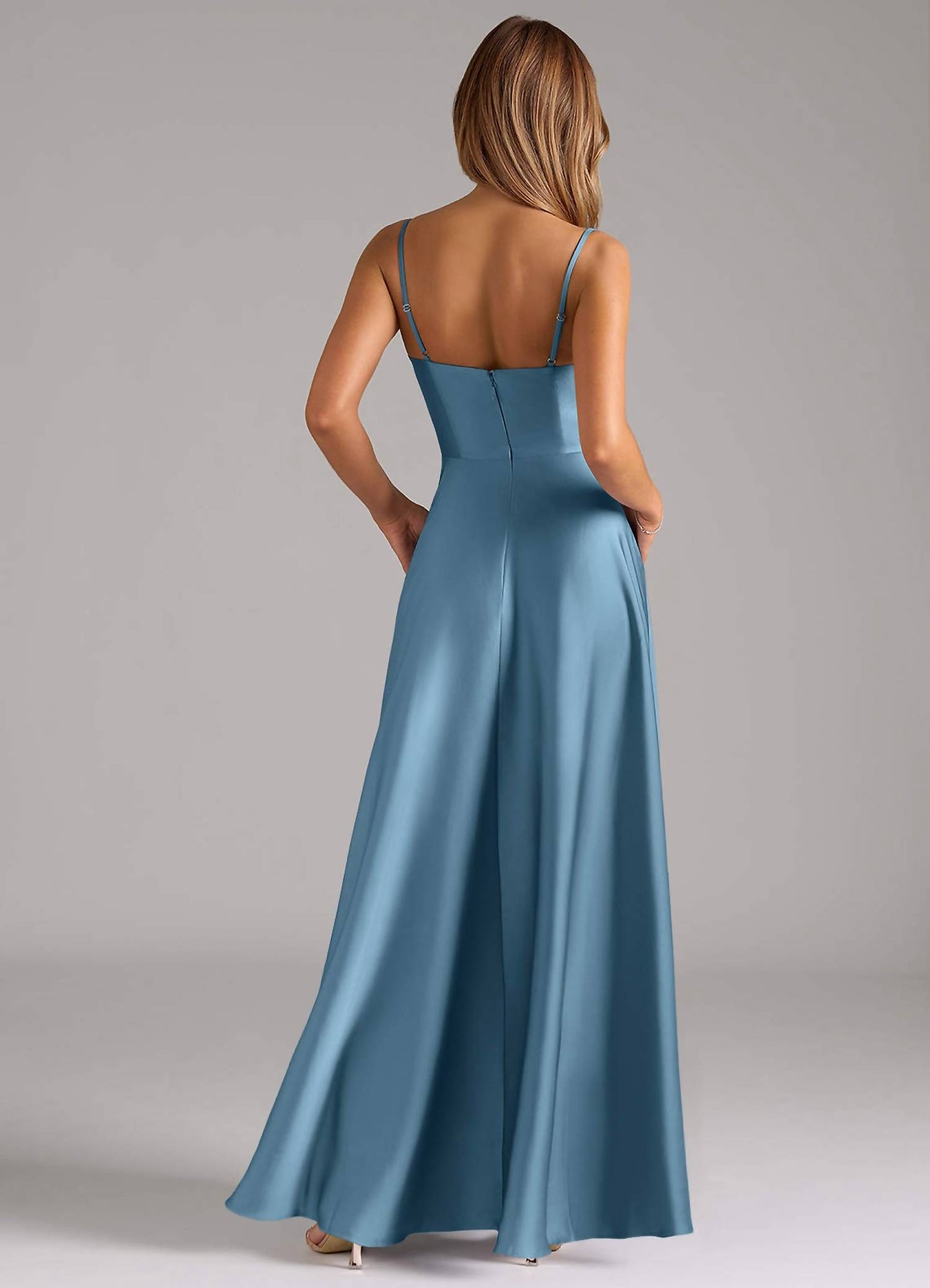 Silky Satin A-Line Gown with Spaghetti Straps