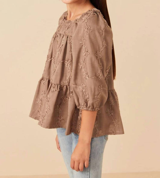Brushed Floral Puff Sleeve Square Neck Top