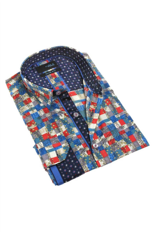 Color Tiles Button Down Shirt With Trim