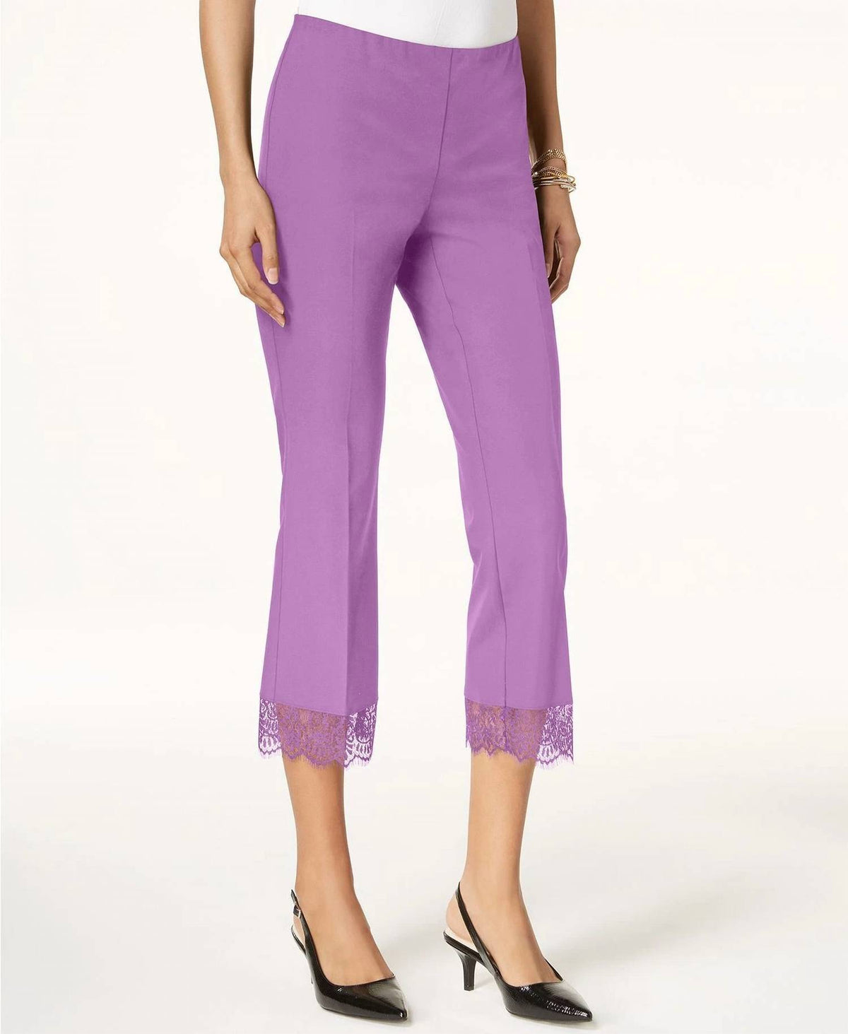 Lace Hem Pull On Cropped Pants - Petite