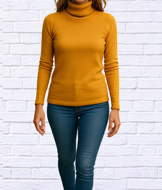 Ribbed Brushed Hacci Cowl Turtleneck Long Sleeve Top