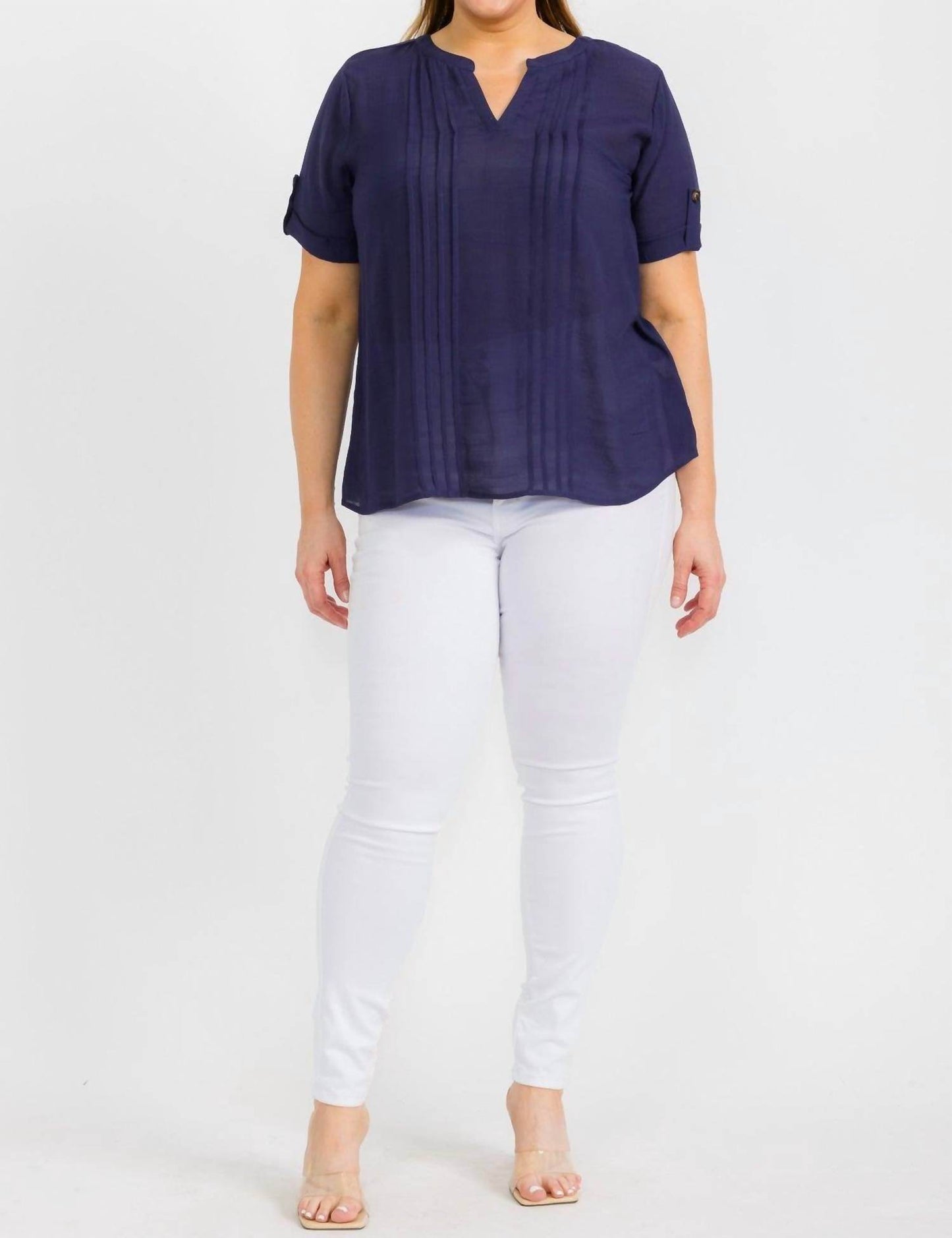 Perseption - Pleated Blouse With Button Sleeve Plus Size - Rack Hunt -