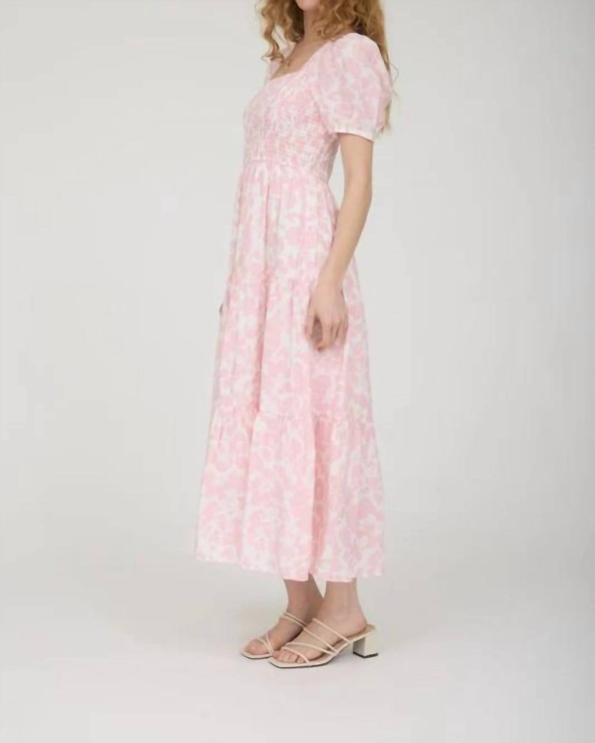 Floral Puff Sleeve Smocked Tiered Midi Dress