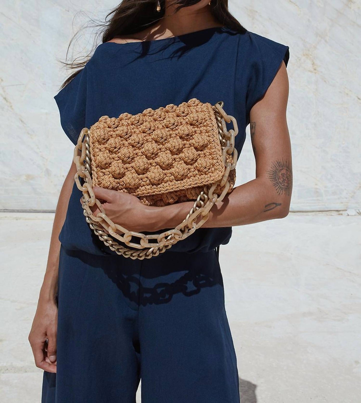 Women's Olympia Leather Raffia Bag