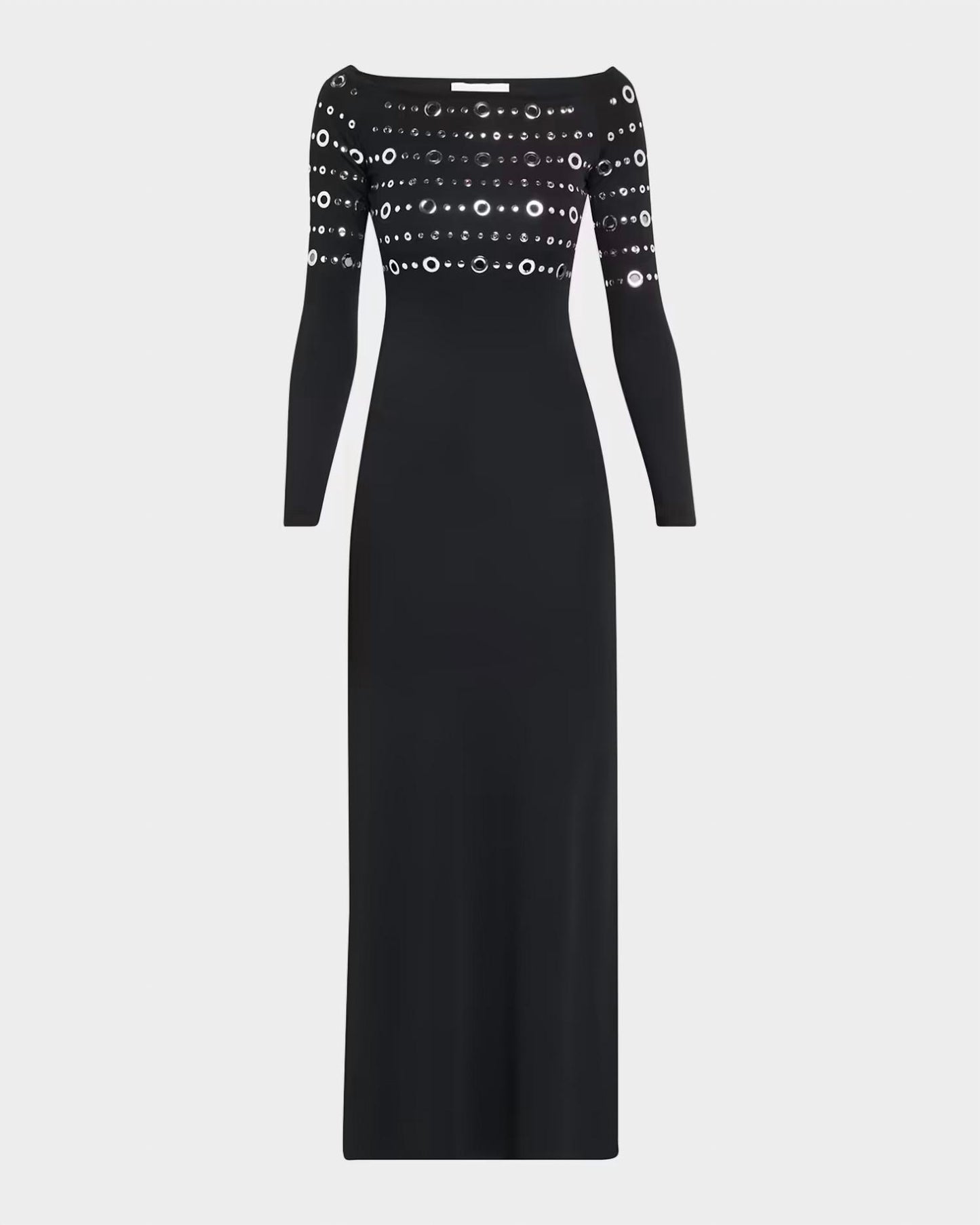 Grommet Off-the-shoulder Long-sleeve Maxi Dress