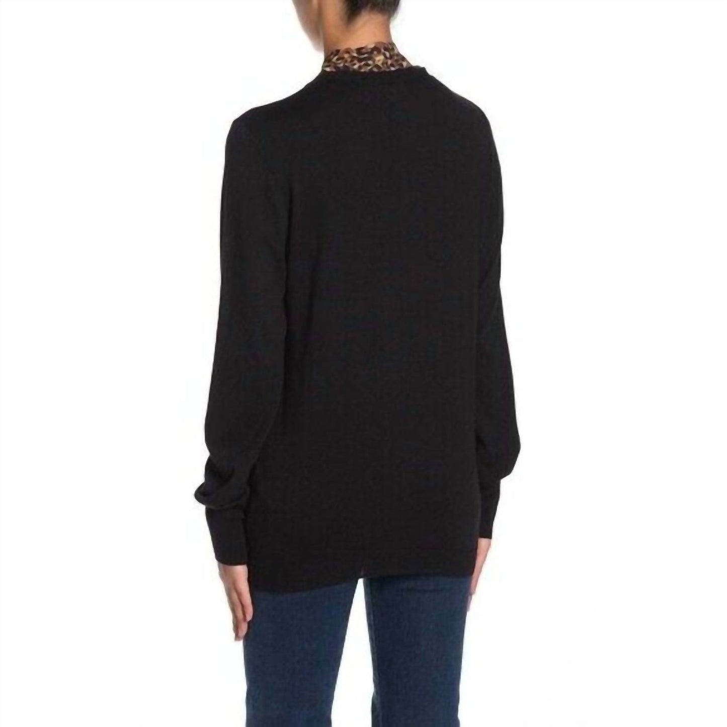 14th & Union - Pullover Leopard Print Scarf Neck Tie Knit Sweater - Rack Hunt -