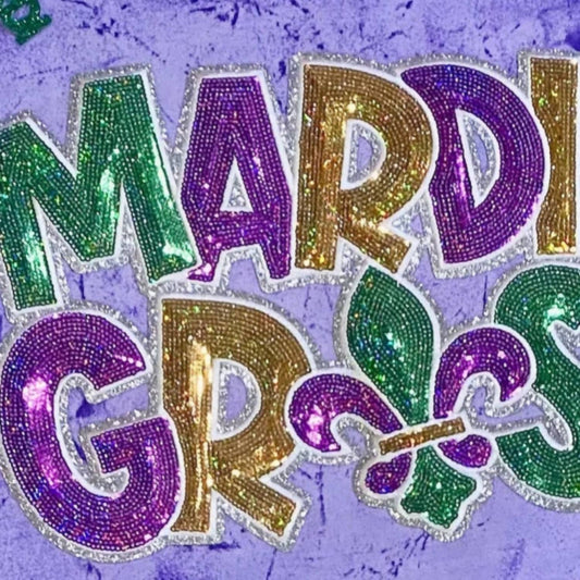 Women's Mardi Gras Sequin Patch Pigment Dyed Tee