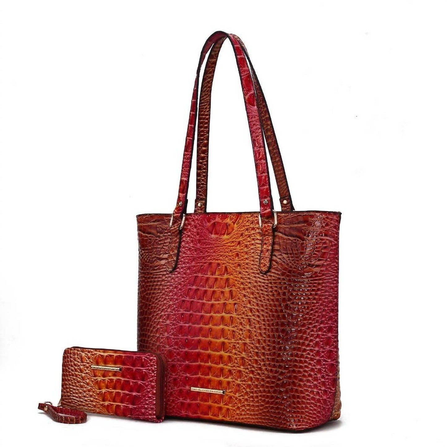 Women's Piper Gradient Rainbow Embossed Tote Bag With Wallet: