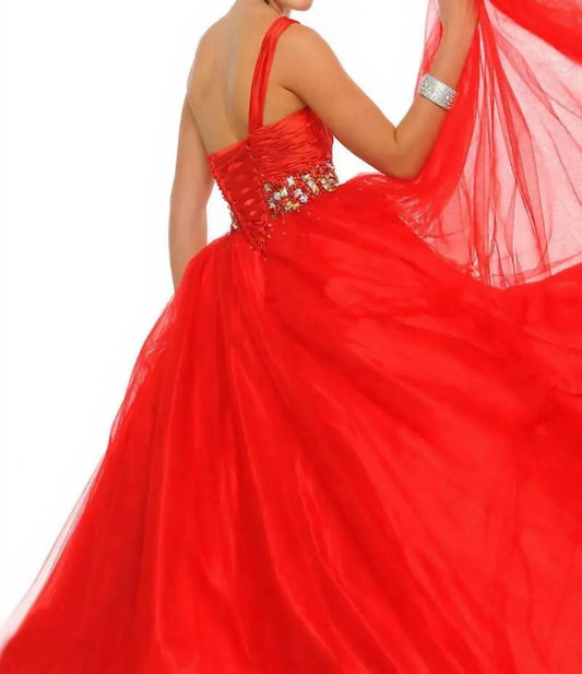 Precious Formals - Jeweled One Shoulder Ball Gown - Rack Hunt