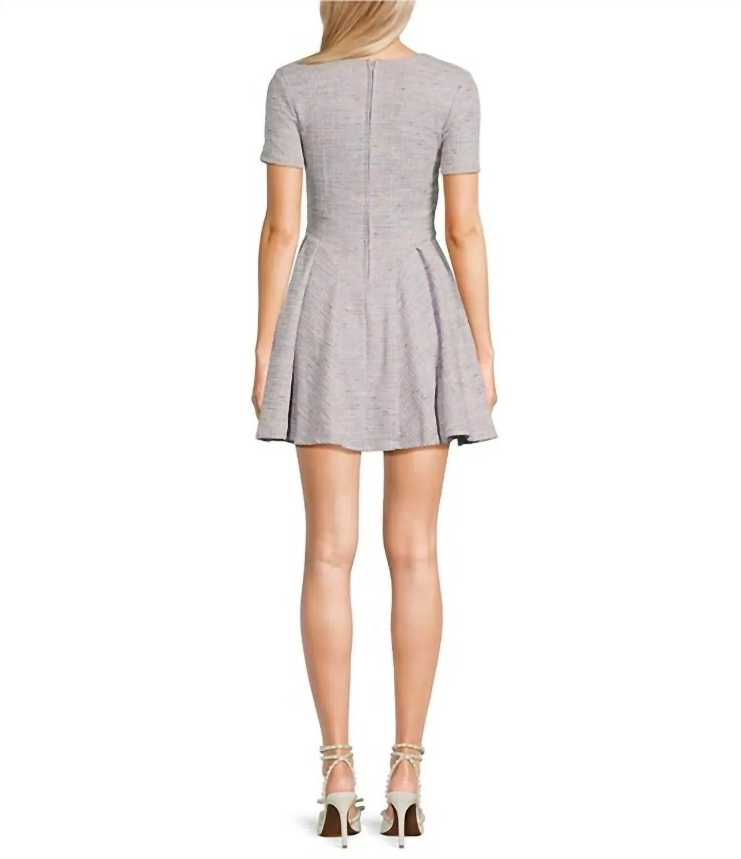 Emerald Sundae - Printed Boucle Square Neck Short Sleeve Dress - Rack Hunt