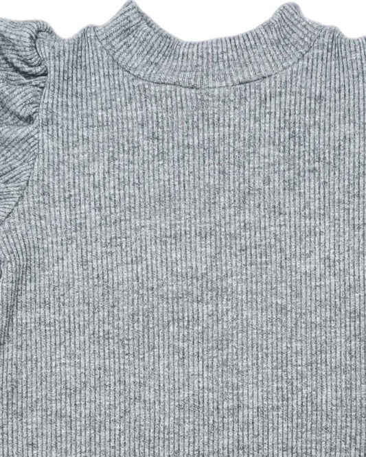 Girl's Ribbed Sparkle Puff Sleeve Top