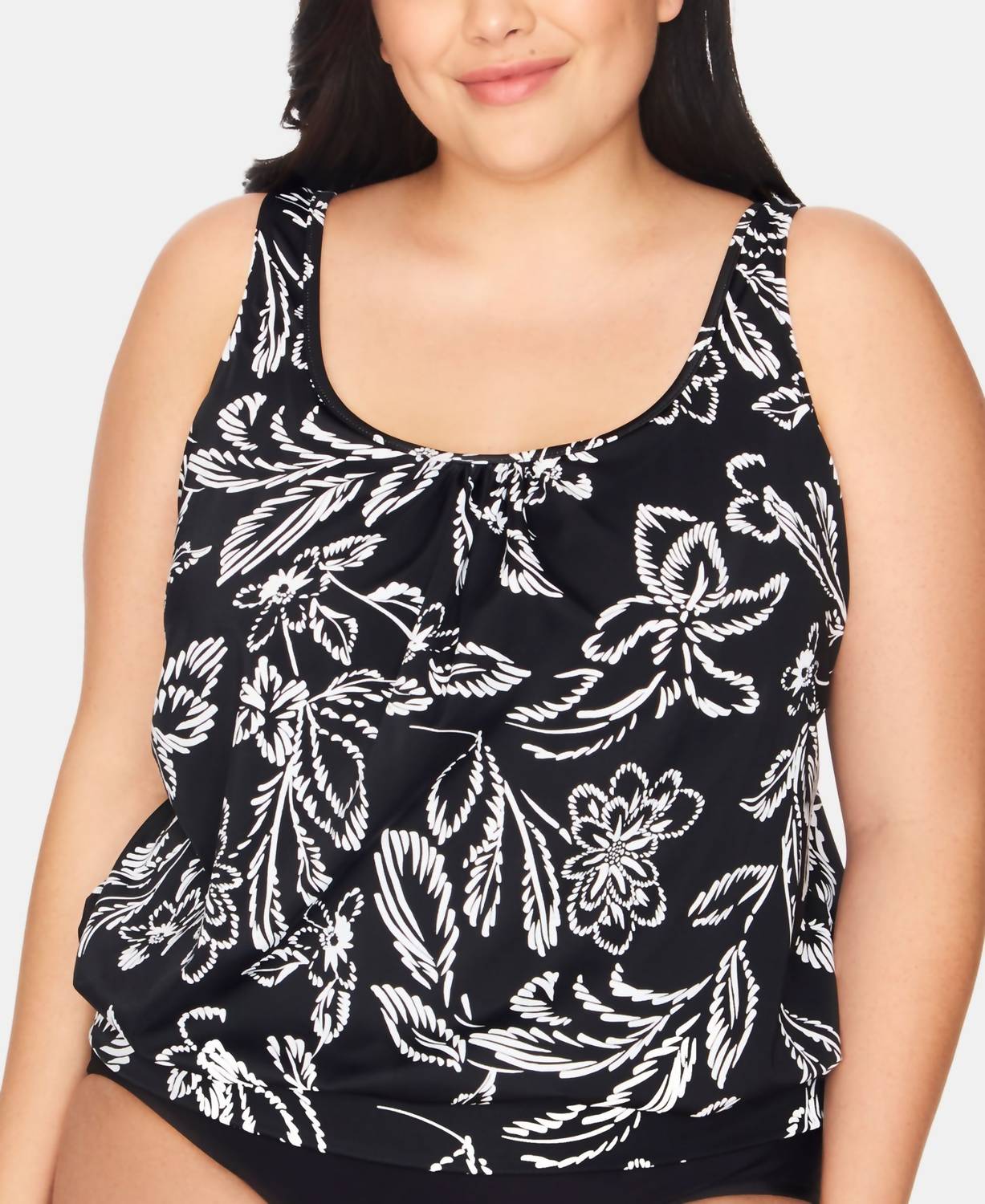 Printed Blouson Tankini Top - Plus
