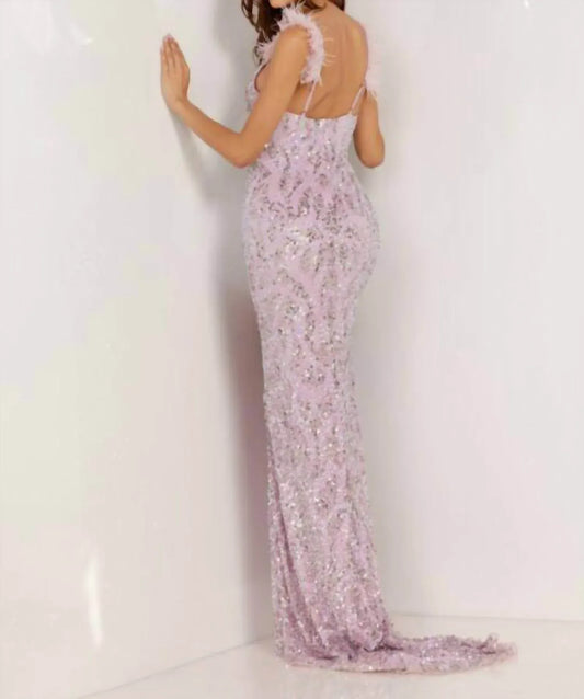 Aleta - Feather Strap Sweetheart Neck Long Gown - Rack Hunt