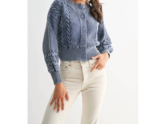 Washed Blended Cable Knit Cardigan