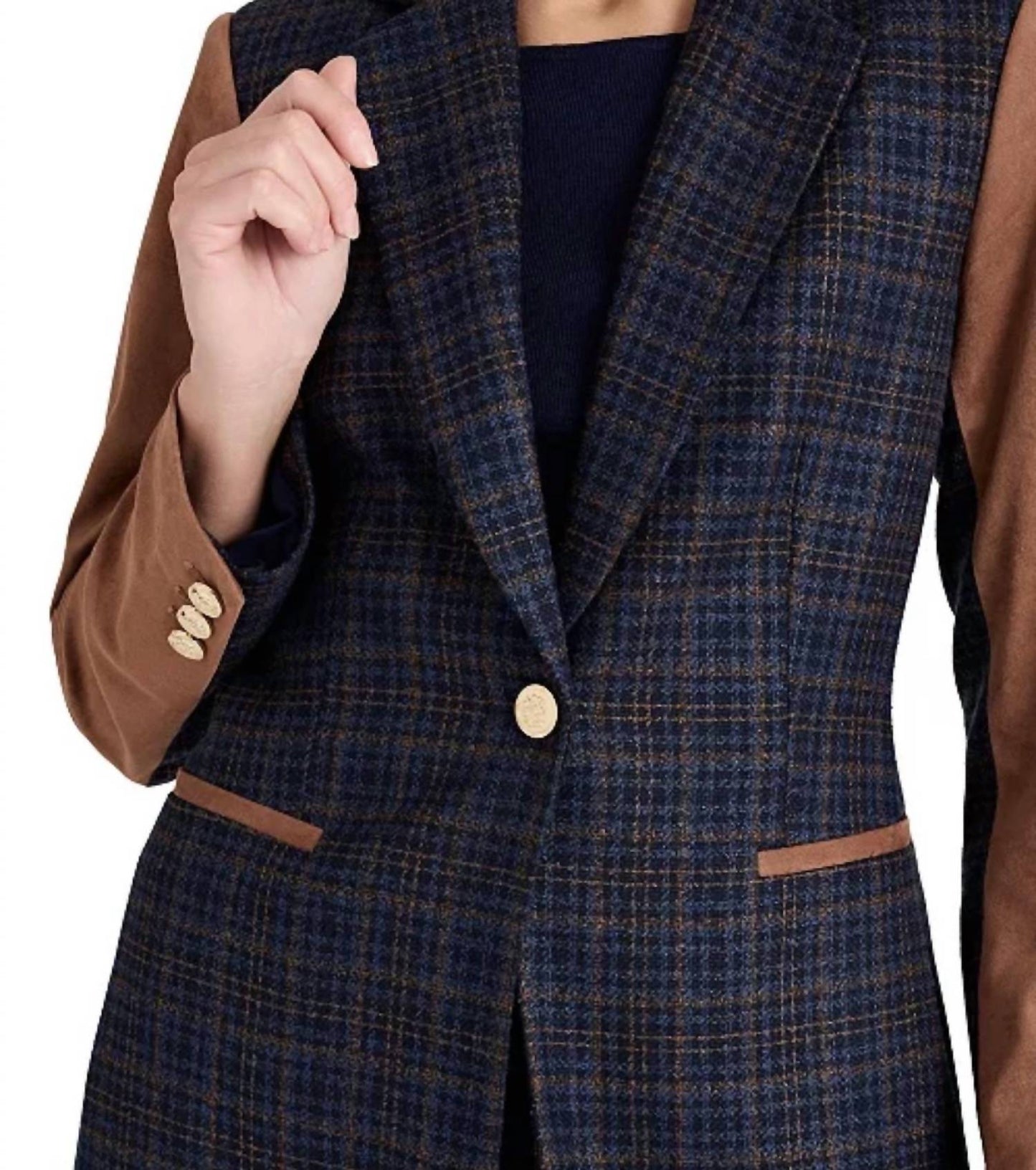 Plaid And Suede Blazer