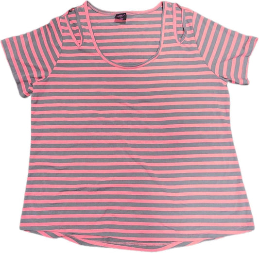 Women's Striped Shoulder Cut Short Sleeve Tee