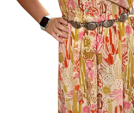 Turquoise Haven - Western-inspired Maxi Dress With Cactus Print - Rack Hunt