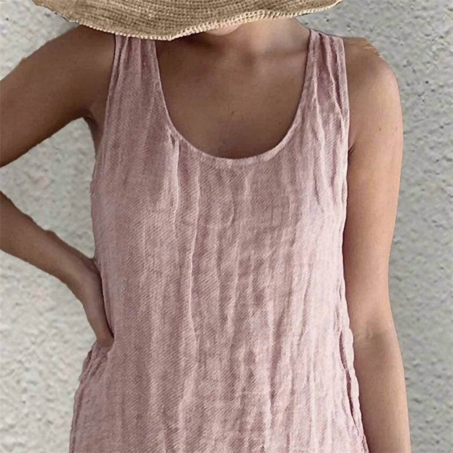 Sheer Trend - Women's Sleeveless Round Neck Casual Loose Solid Color Dress - Rack Hunt