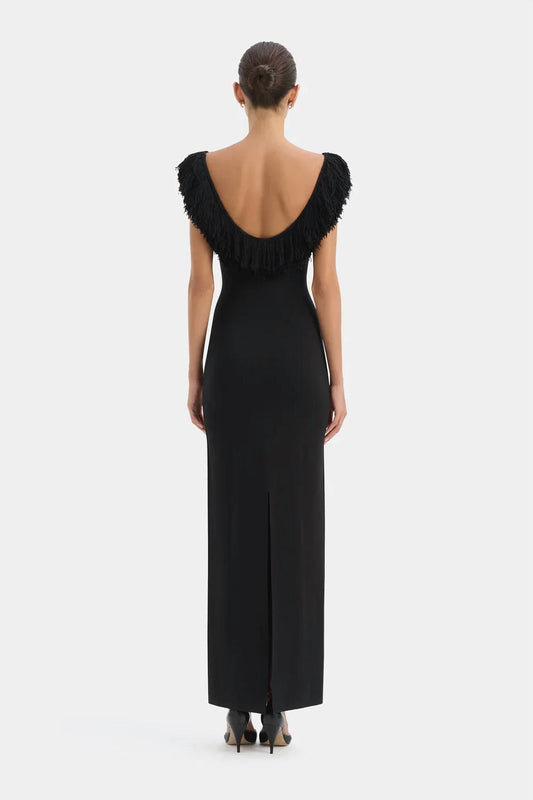 MARCELLINE FRINGE SCOOP BACK GOWN