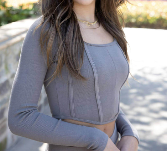 Kaveah - Girls' Ribbed Long Sleeve Corset Top - Rack Hunt