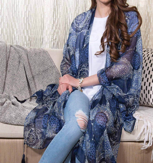 Amanda Blu - Printed Tasseled Ruana Wrap Kimono Floral - Rack Hunt -