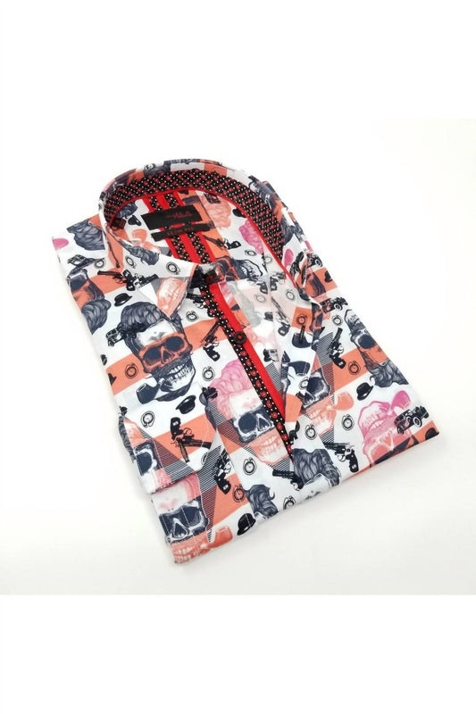 Skull Design Print Button Down Shirt With Trim
