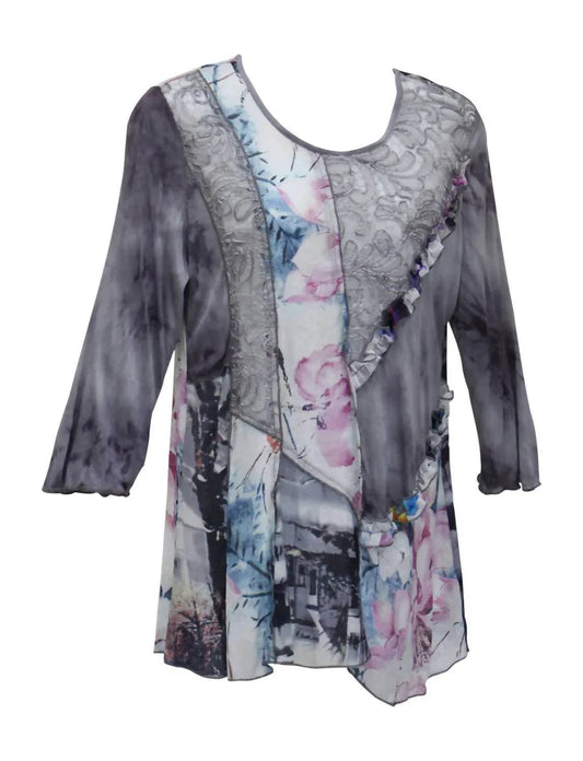 LV Collection - Women's Floral & Ruffle Tunic - Rack Hunt