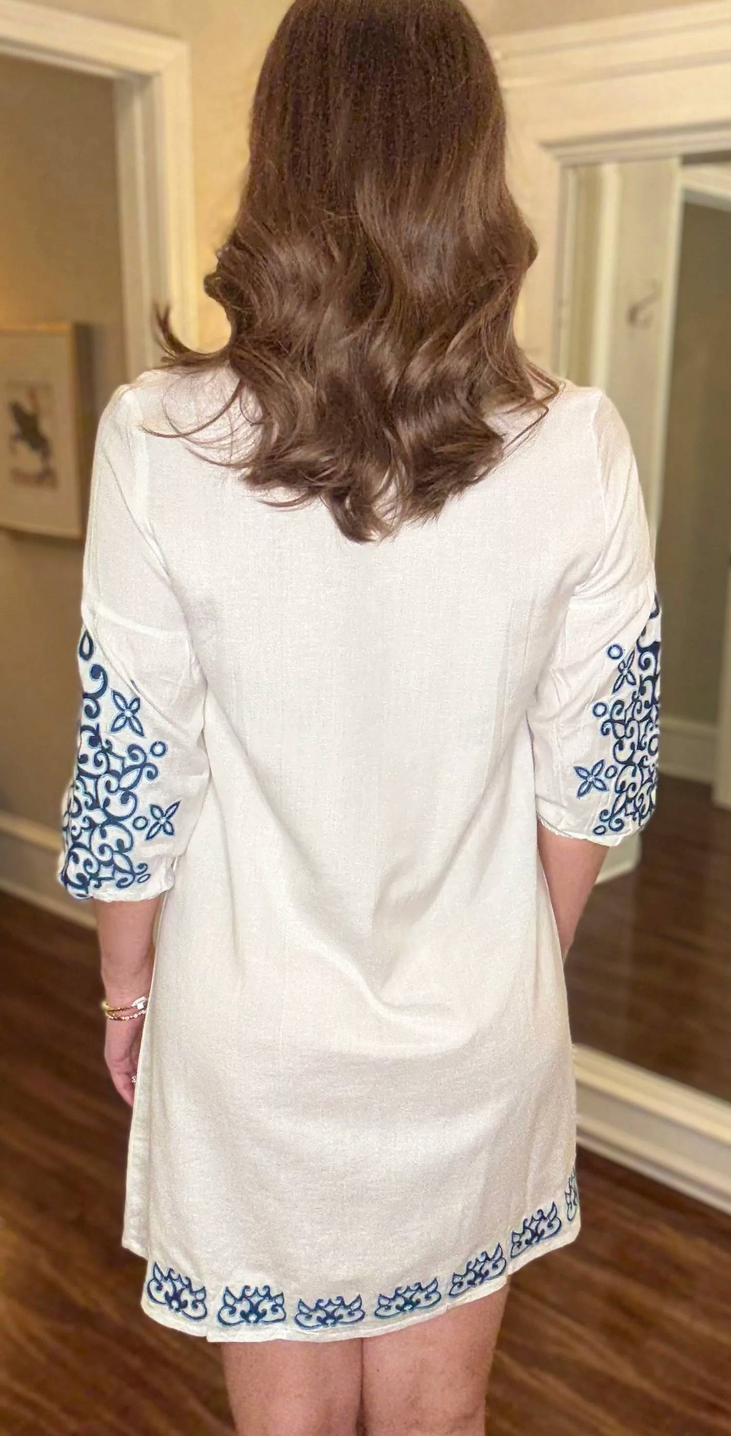 Embroidered 3/4 Sleeve Dress