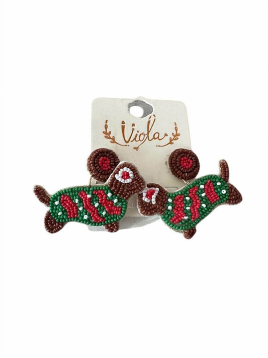 Viola - Women's Holiday Beaded Dog Earring - Rack Hunt -