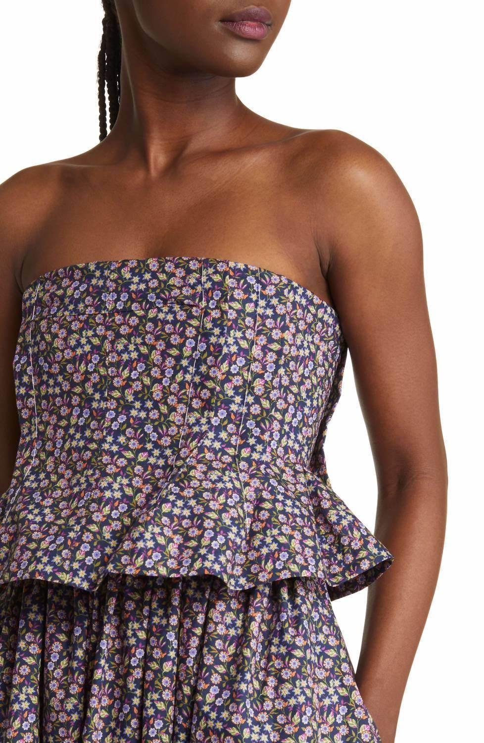 Nackiye - Women's Floral Ditsy Pintuck Peplum Strapless Midi Dress - Rack Hunt