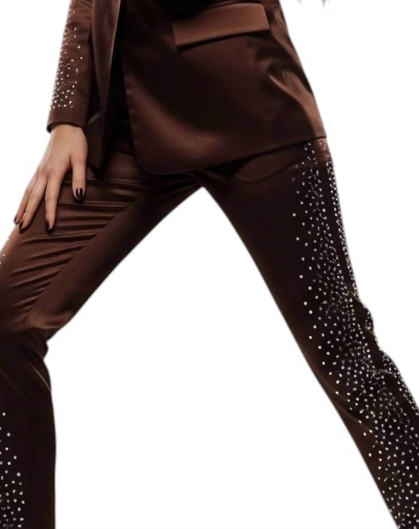 Rossario George - Honey Chocolate & Rhinestone Blazer And Pant Suit - Rack Hunt -
