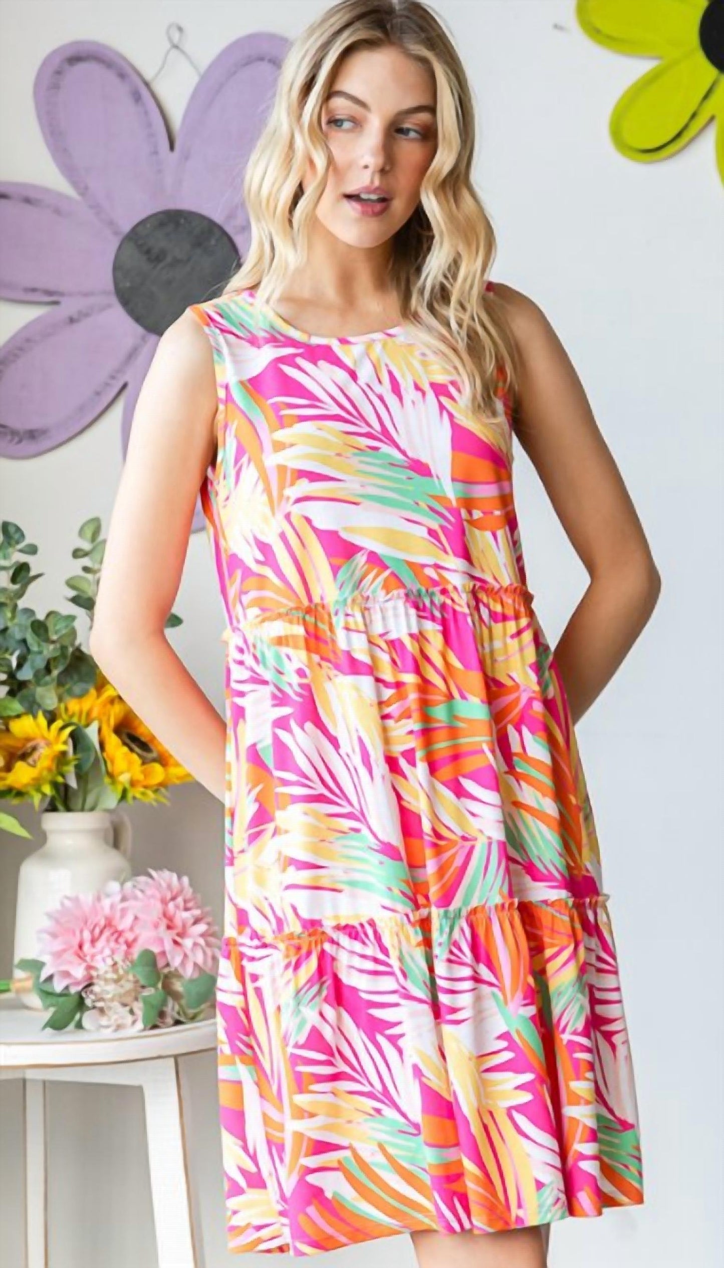 Tiered Sleeveless Multi Print Dress