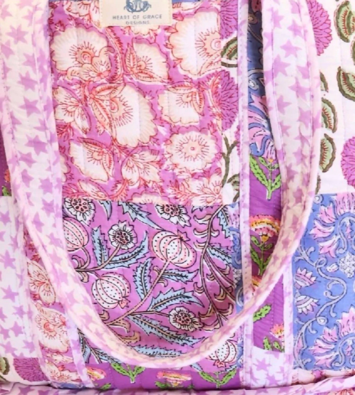 Women's Starlit Blooms Large Quilted Ruffle Tote Bag