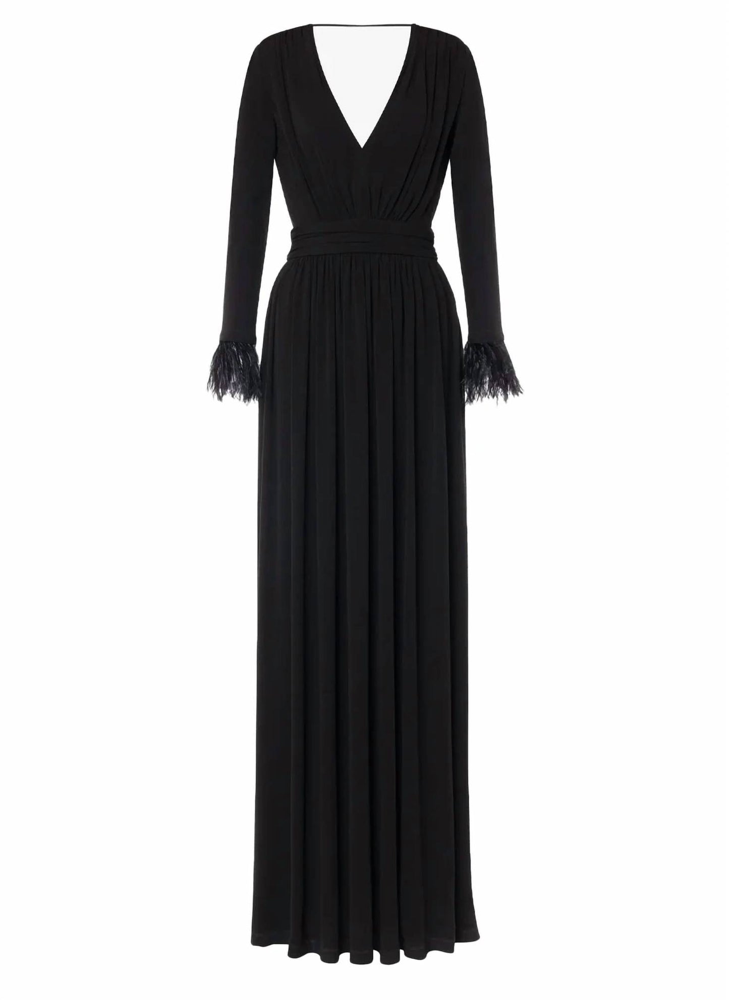 Organza V-Neck Gown with Ostrich Feathers